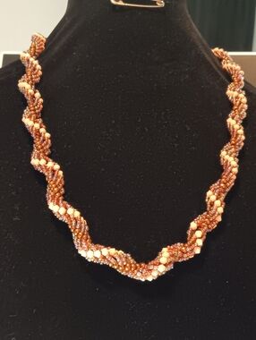 Handmade Peach and Copper Beaded Twist Necklace